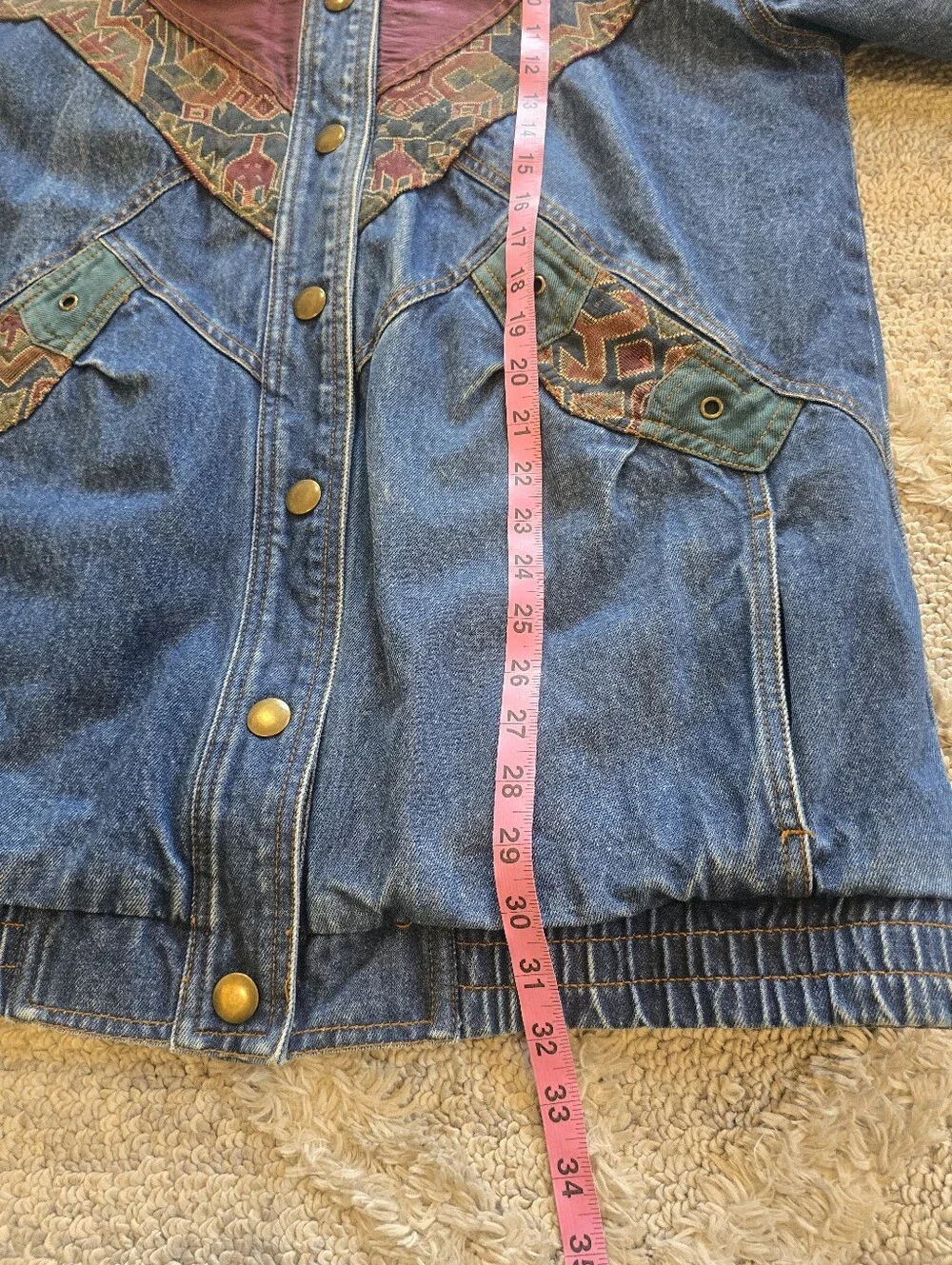 Vintage Two Twenty Western Denim Jacket Women’s Medium Aztec Pattern Jean Coat